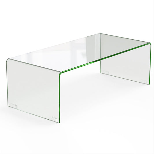 42.5 X 20 X 14 Inch Glass Coffee Table With Rounded Edges For Living Room