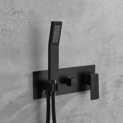 Brass Matte Black Shower Faucet With Shower System, 10 Inch Shower Head And Handheld Spray Bathroom Deluxe Faucet Combination
