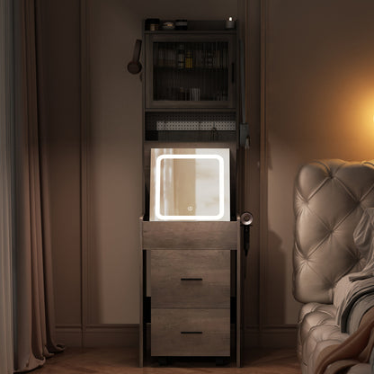 Gray Hemp Faced Particleboard With Triamine 2 Pull 1 Door 1 Flip LED 3 Tone Light Touch Mirror Dressing Table Set