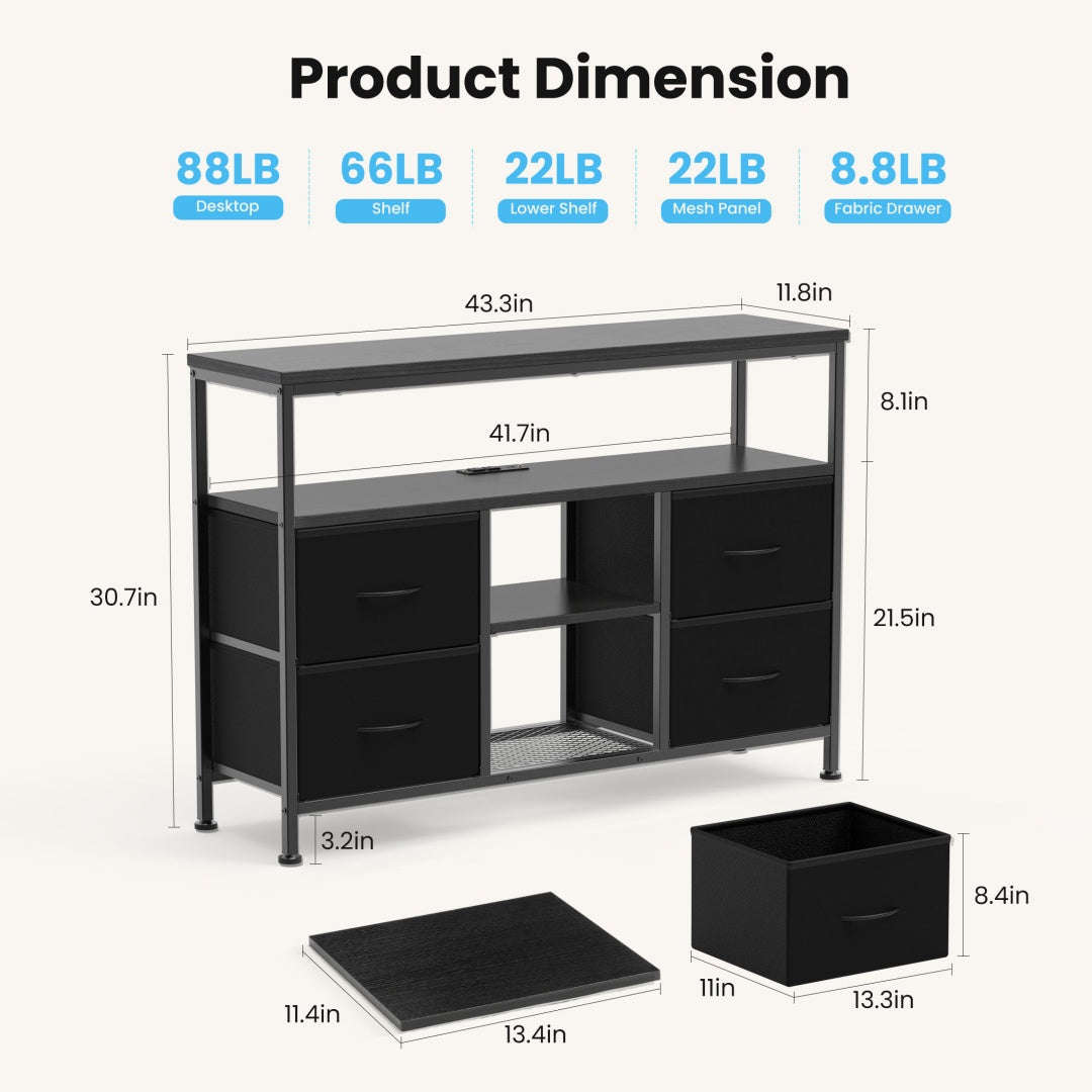 Black LED Drawer TV Stand