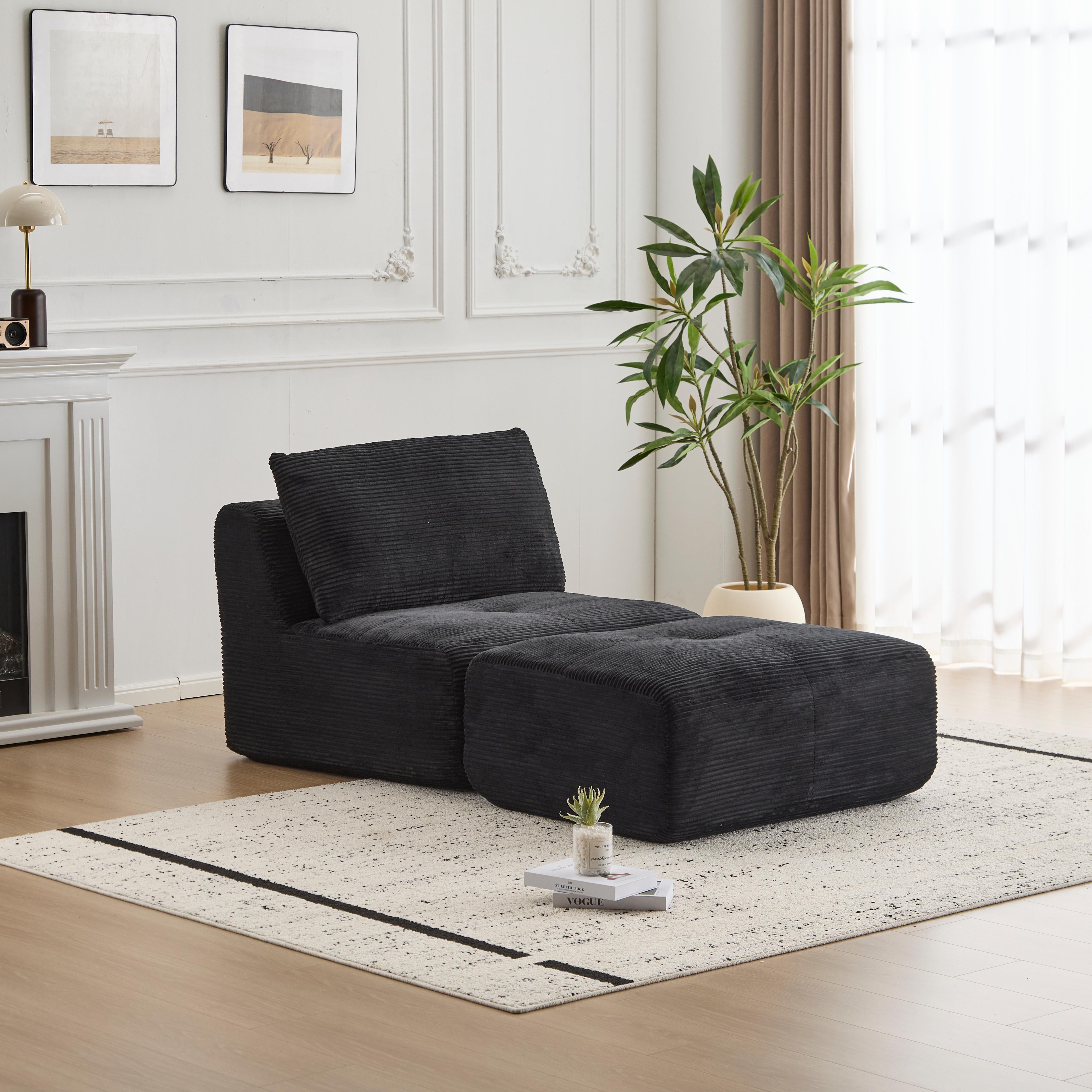 Black Corduroy Chaise Sofa