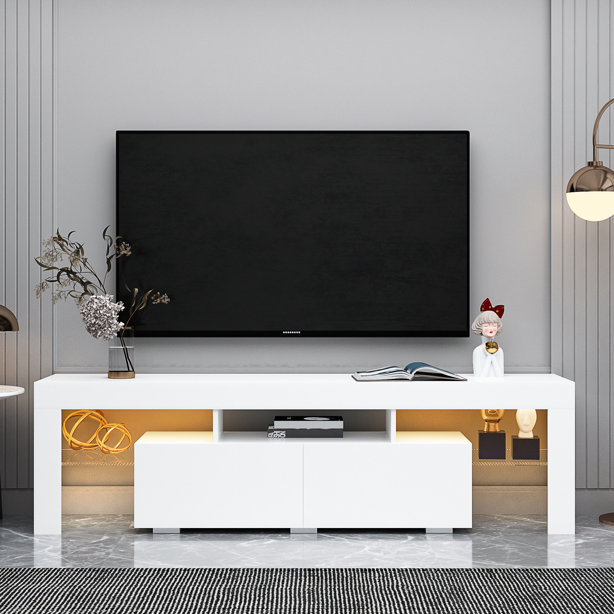 White LED TV Stand