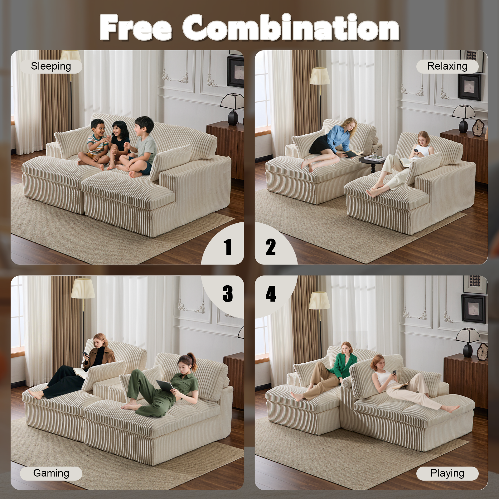 White Corduroy Chaise Lounge Roomy No-Setup