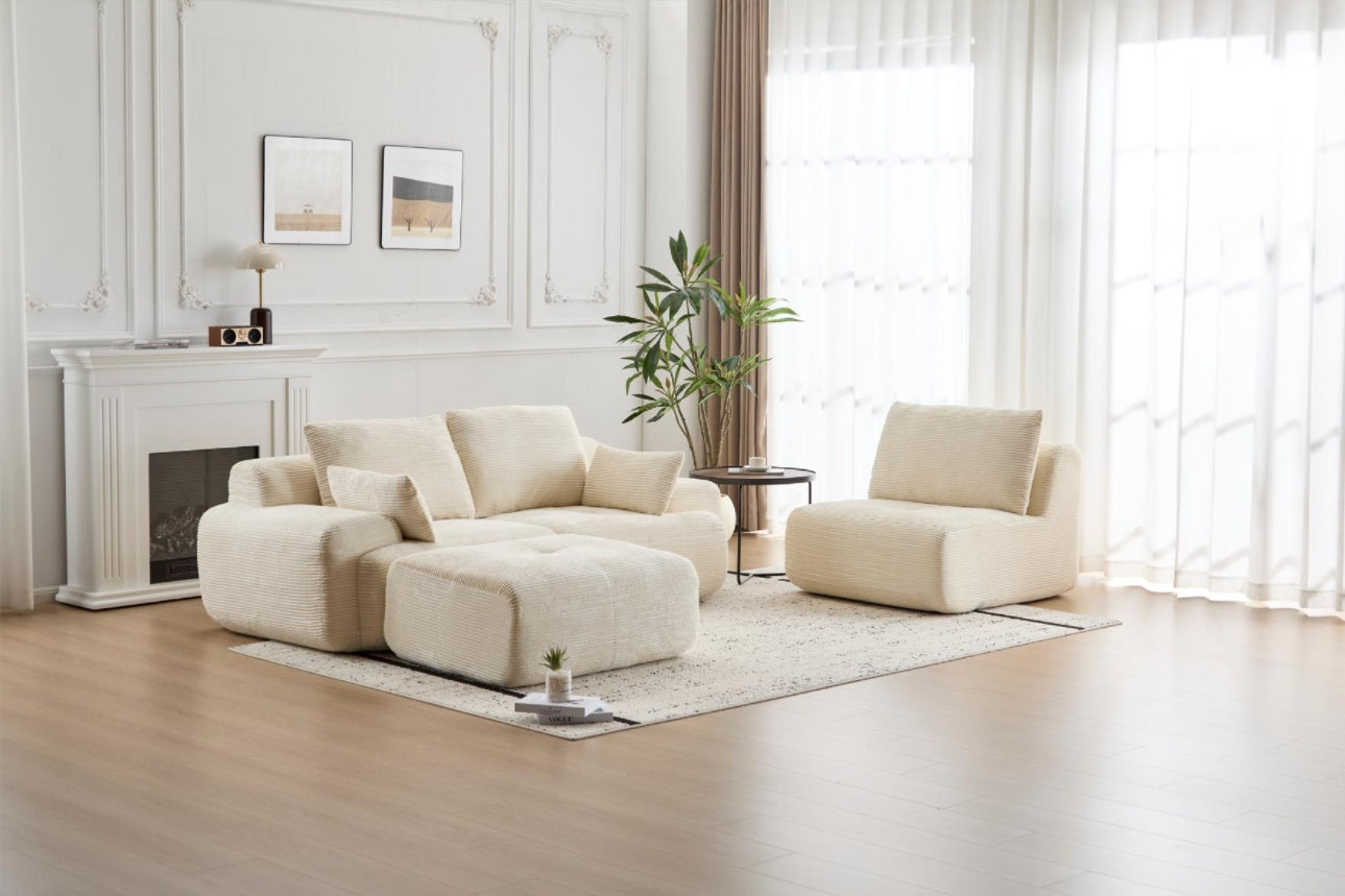 Beige Corduroy Sectional Sofa Memory Foam