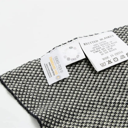 Black and white herringbone cube cotton knitted plaid blanket by decorbites for bedroom decor and throw use