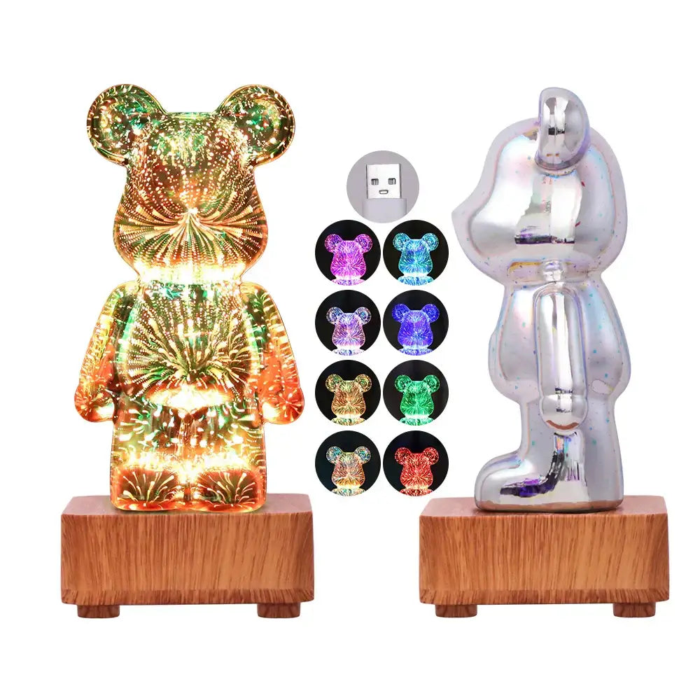 Illuminated 3d firework bear night light with multi-colored led display and metallic finish for bedroom decor