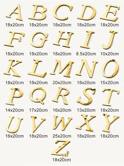 Gold-colored 3d acrylic mirror letters wall stickers in various sizes decorbites 20cm gold for living room decor