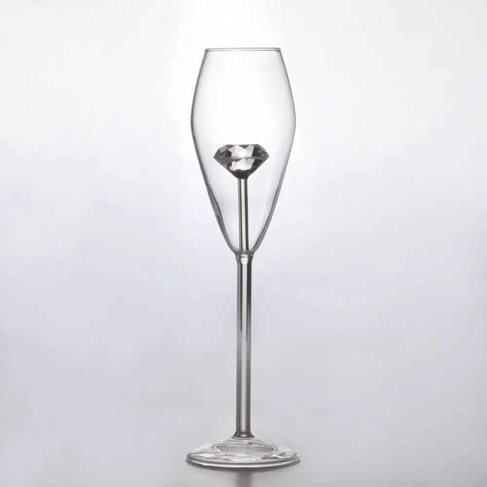 Clear crystal champagne flute with faceted diamond-shaped stem ornament from decorbites 3d pink glass rose wine set