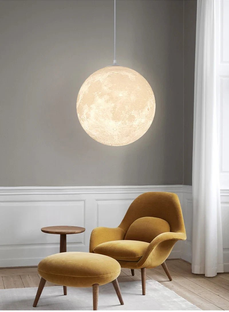 3D-Printed Moon Pendant Light in White Polymer - Decorbites