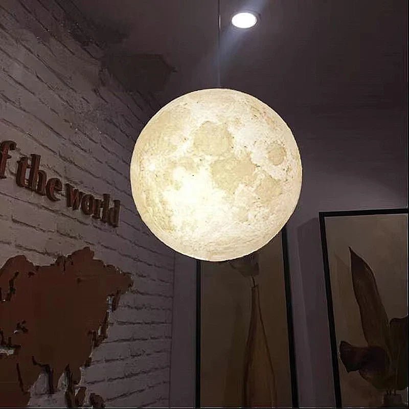 3D-Printed Moon Pendant Light in White Polymer - Decorbites