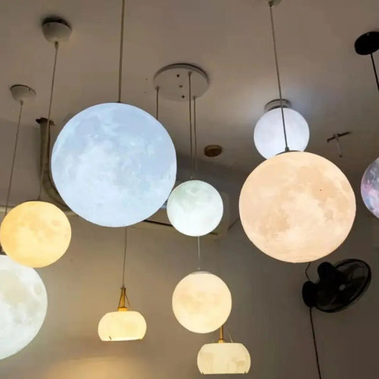 3D-Printed Moon Pendant Light in White Polymer - Decorbites
