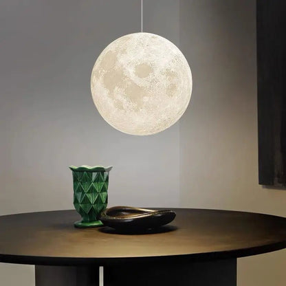 3D-Printed Moon Pendant Light in White Polymer - Decorbites