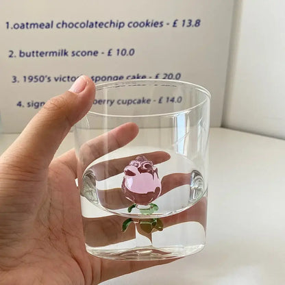 Clear glass champagne flute featuring a pink rose and green stem design decorbites 3d rose champagne flute for dining room decor