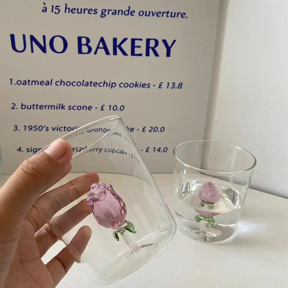 A clear modern tumbler features a delicate pink rose glass breakfast cup ornament from decorbites 3d rose collection