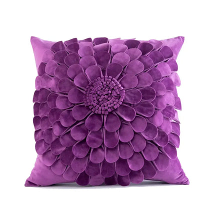 Purple velvet flower pillow with three-dimensional floral design for decorbites 3d velvet pillow covers and living room decor