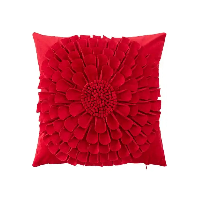 Vibrant red velvet flower pillow with three-dimensional design for decorbites 3d velvet pillow covers and living room decor