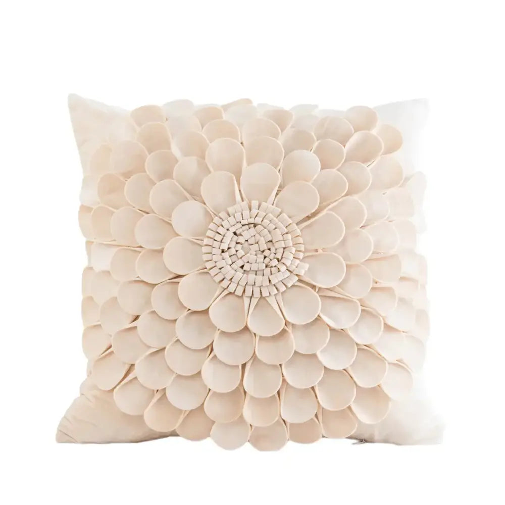Cream-colored decorbites 3d velvet flower pillow cover with layered fabric petals and woven center for living room decor
