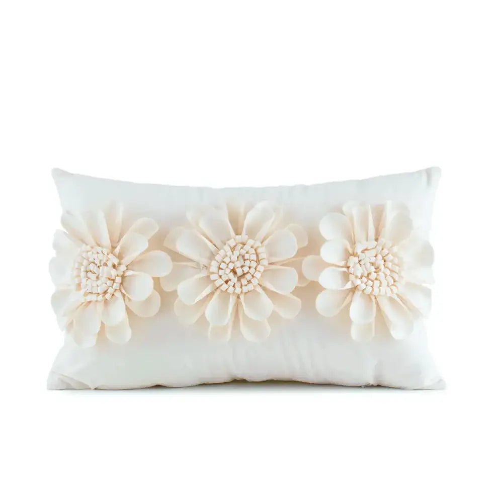 Cream-colored velvet flower pillow cover with 3d fabric flowers and beaded centers for living room decorbites pillow covers