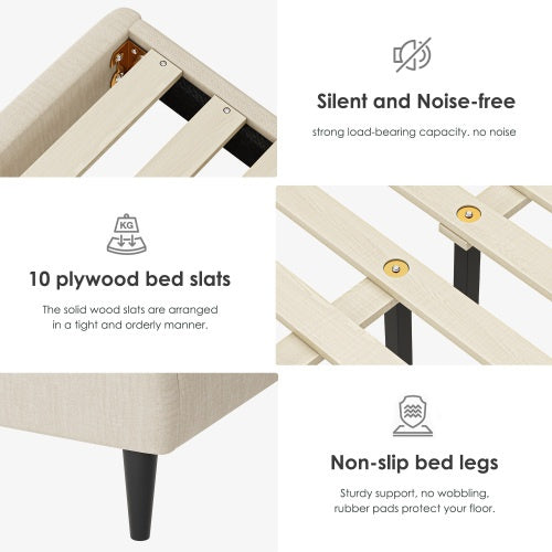 Beige Linen Storage Bed