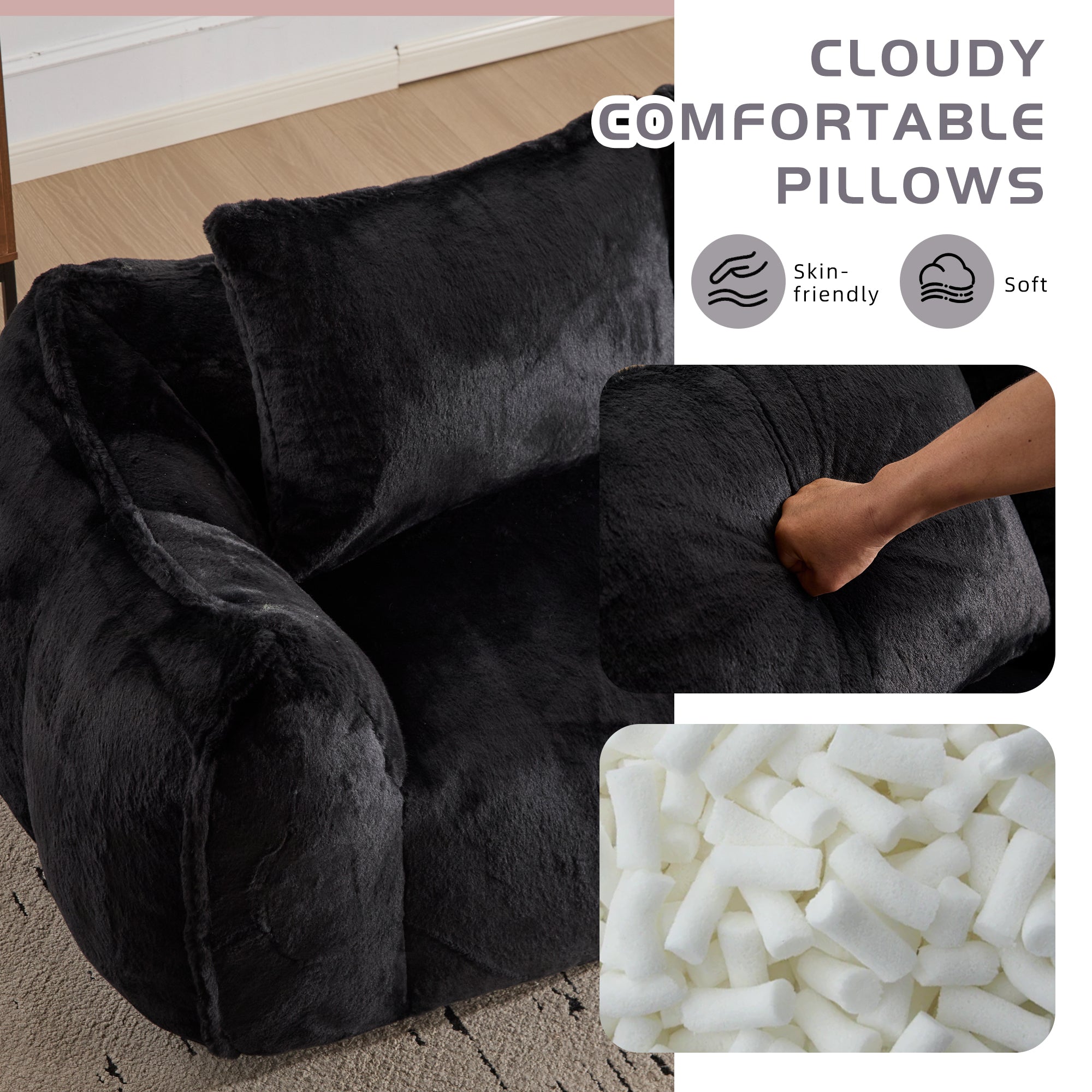 Black Fluffy Bean Bag Sofa