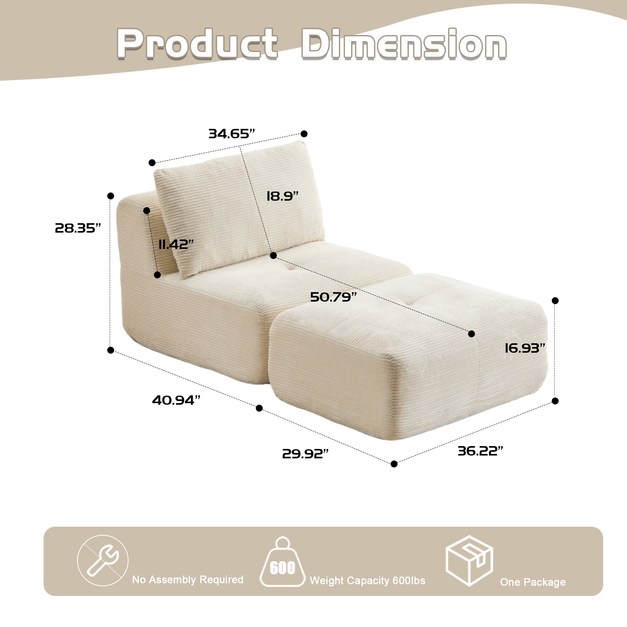Beige Corduroy Chaise Sofa