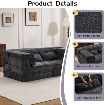 Compression Mahjong Sofa,Convertible Floor Sofa Bed,DIY Boneless Modular Sectional Sofa,No Assembly Required,Circle Fleece Fabric,Modern Oversized Loveseat,Dark Grey
