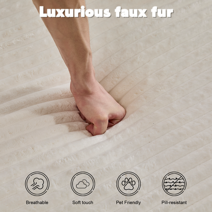 Oversized Chaise Lounge Chair Cozy Cloud Couch, Modern Plush Corduroy Upholstered Sleeper Sofa Daybed With 3 Throw Pillows And Wide Armrest For Living Room, No Assembly Required,White