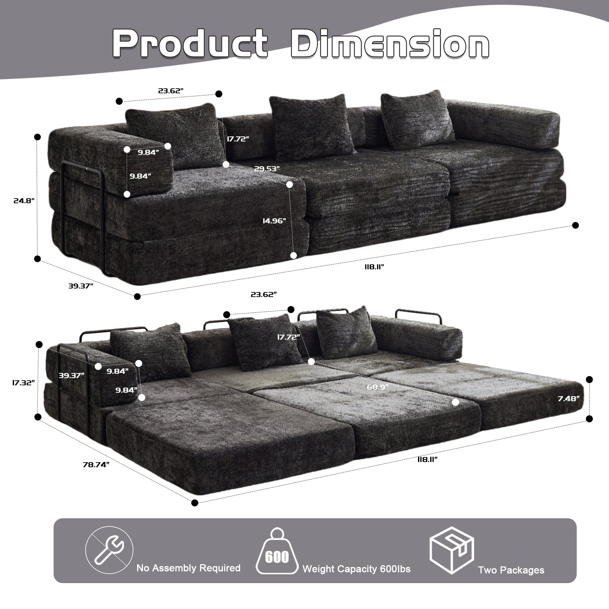 Black Chenille Sofa Bed