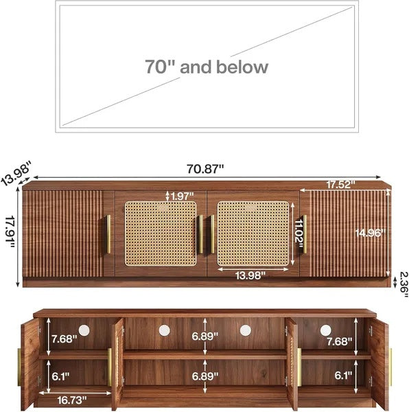Walnut Rattan TV Stand