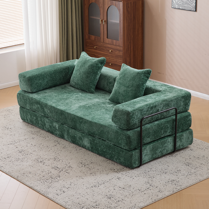 Floor Couch,Compression Sofa,Convertible Floor Sofa Bed-with Pillow Back Support Armrest,Comfy Futon Couch Lounge Sleeper Bed,Chenille Fabric,for Living Room Bedroom Dark Green