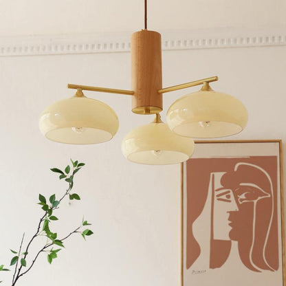 Log Style Glass Cover Chandelier Cream Bedroom Lamps