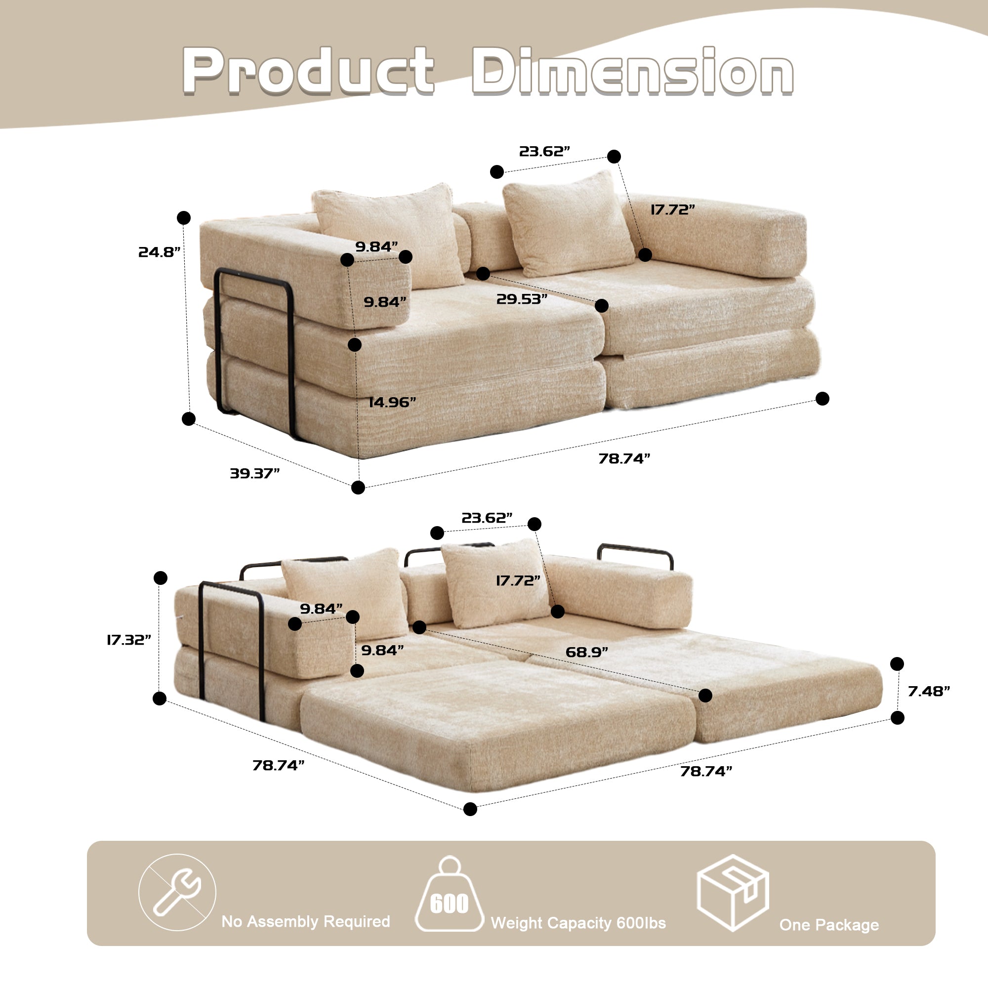 Beige Chenille Loveseat Sofa