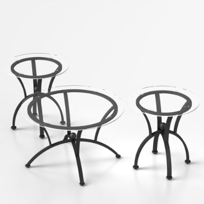 3 Piece Tempered Glass Surface Coffee Table Set, Decor Coffee Table Round End Side Table With Sturdy Construction For Living Room  Rustic Black