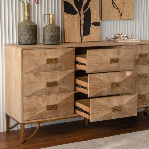 9 Drawers Dresser, Modern Dressers & Chests Of Drawers, TV Stand,Light Wood Dresser For Bedroom,Living Room,Hallway