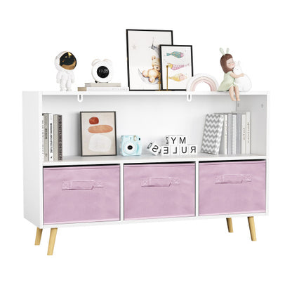 Fiberboard Children's Bookshelf With Foldable Fabric Drawers