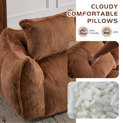 Giant Bean Bag Couch For Adults, Ultra Soft Fluffy Loveseat Bean Bag Sofa, Oversized Chase Lounge Chair Indoor For Living Room Bedroom, No Assembly Required Cozy Reading Chair With Pillows, Brown