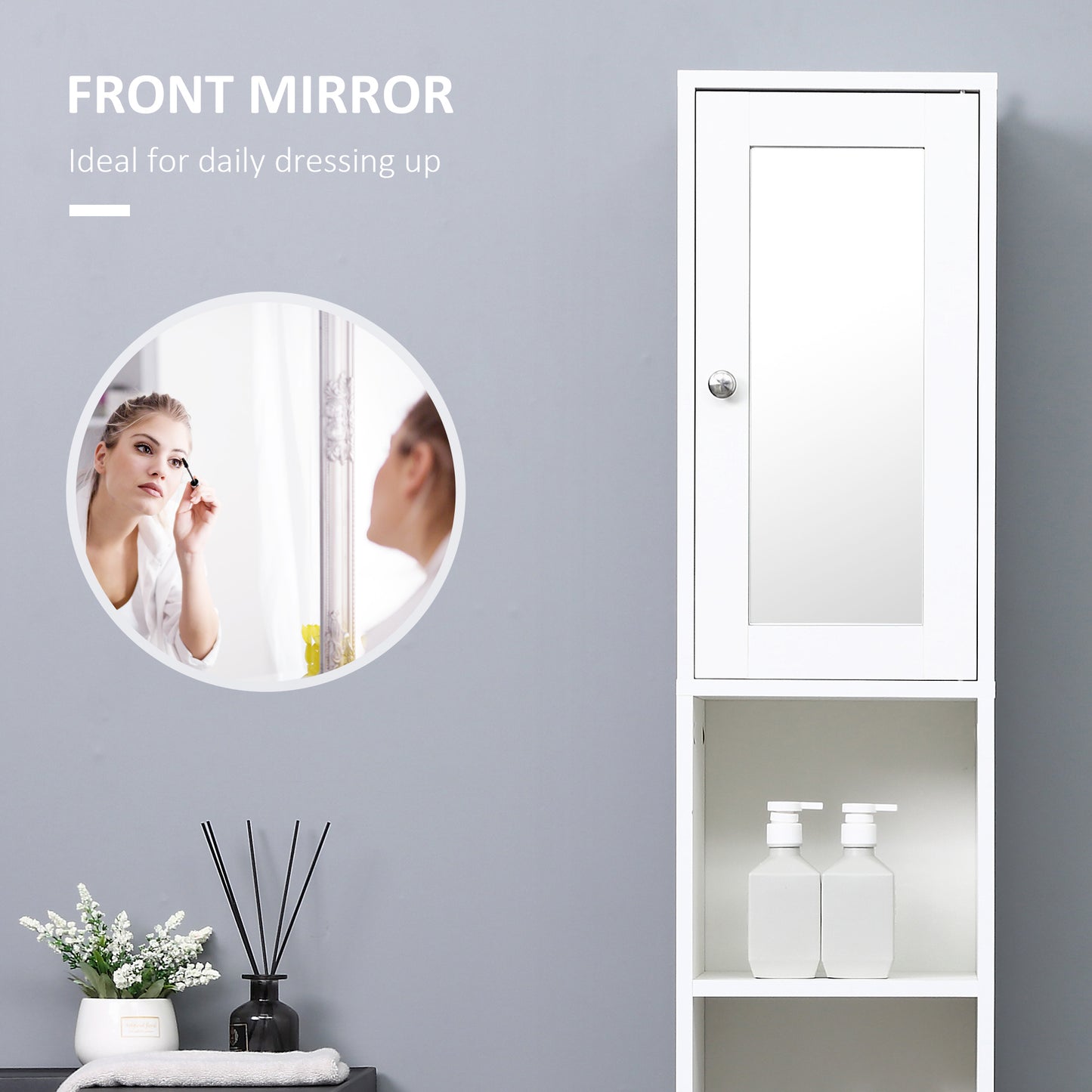 Tall Bathroom Storage Cabinet with Mirror