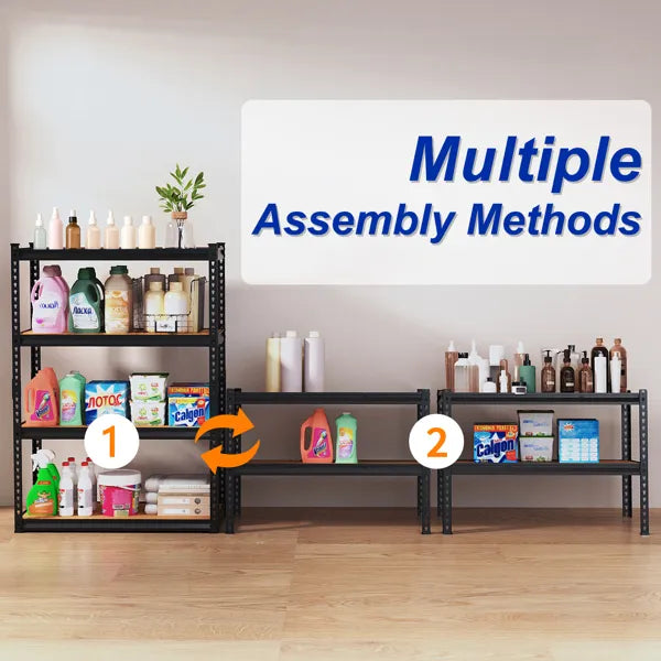 4-layer Adjustable Shelf Spacing, Gourd-shaped Perforation, Rubber Mallet With Gloves, Display Rack, Iron, 122*45*153.5cm, Black Iron, Natural Wood-colored MDF
