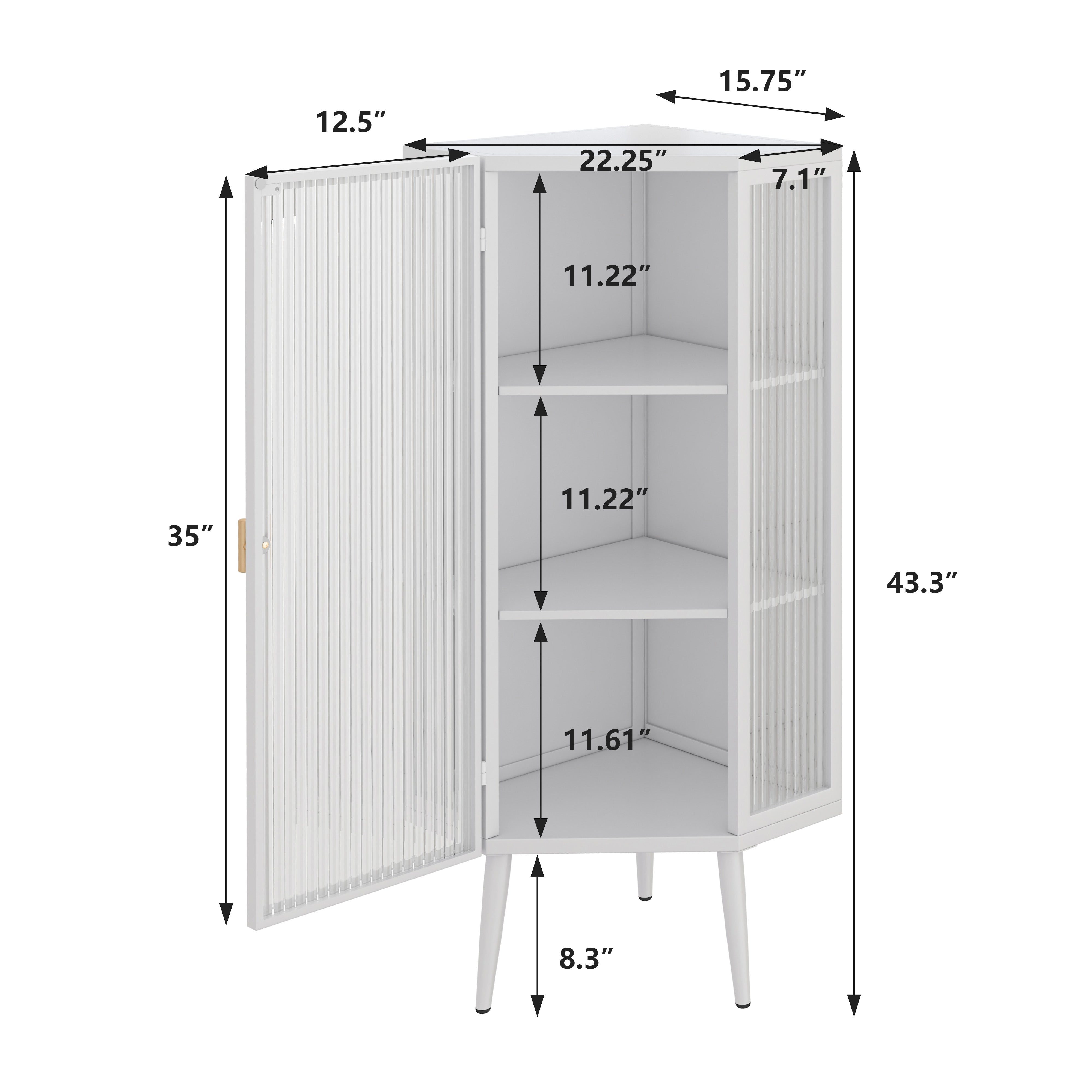 White Corner Cabinet Tempered Glass Bathroom Storage