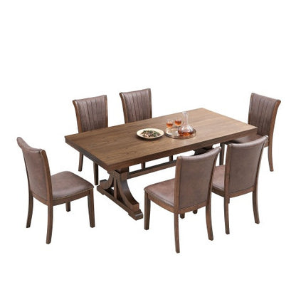 78.74 Rectangular Rubber Wood Dining Table For 6-8 With Wooden Trestle Pedestal Base,Mid Century Modern Kitchen Wooden Table Dinner Table For Dining Room, Living Room,OAK