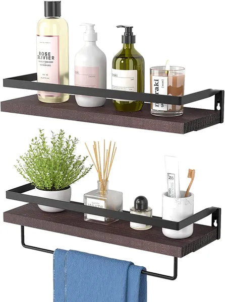 Floating Bathroom Shelf With Towel Rail; Bathroom/living/kitchen/bedroom Wall Shelf Set Of 2; Light Brown; Dark Brown; Black.