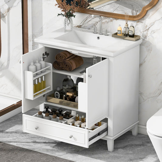 30 Bathroom Vanity With Sink Combo, Multi-functional Bathroom Cabinet With Doors And Drawer, Solid Frame And MDF Board, White