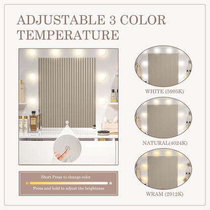 Dressing Table And Mirror, Dressing Table And Bedroom Dressing Table With 3-color Light Options For Adjustable Brightness, White