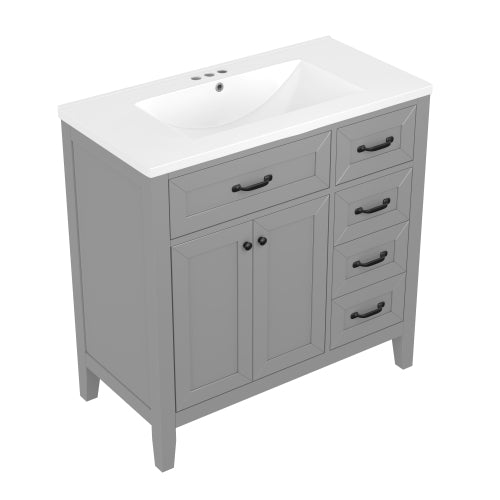36  Bathroom Vanity With Sink Combo, Gray Bathroom Cabinet With Drawers, Solid Frame And MDF Board