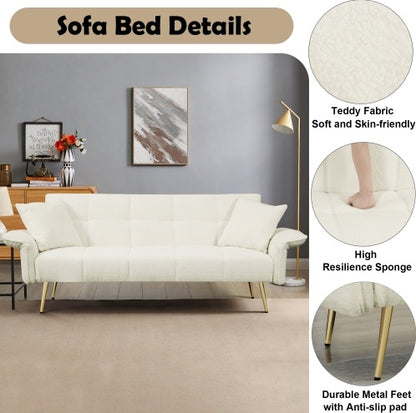 70.1 Futon Sofa Bed, Convertible Double Sofa Bed With Folding Armrests For Living Rooms And Small Spaces