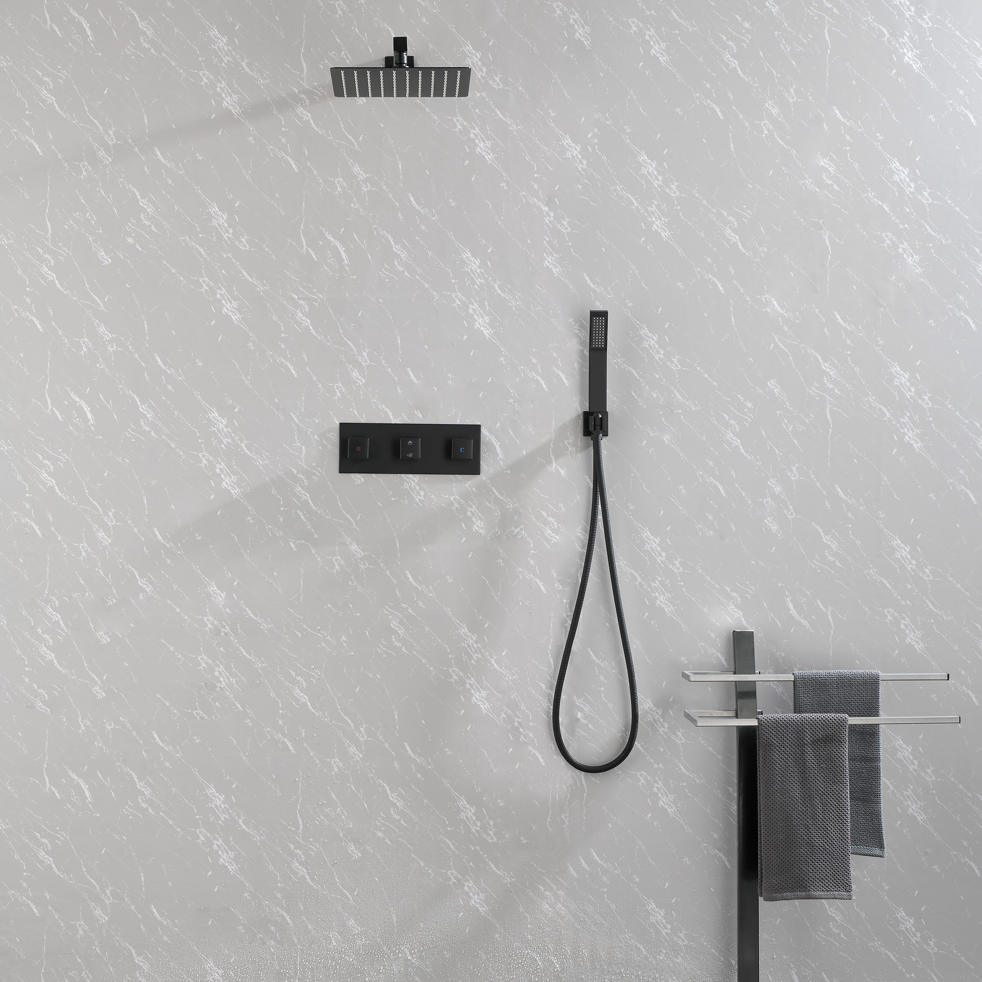 Matte Black Shower Faucet 10-Inch Handheld Spray