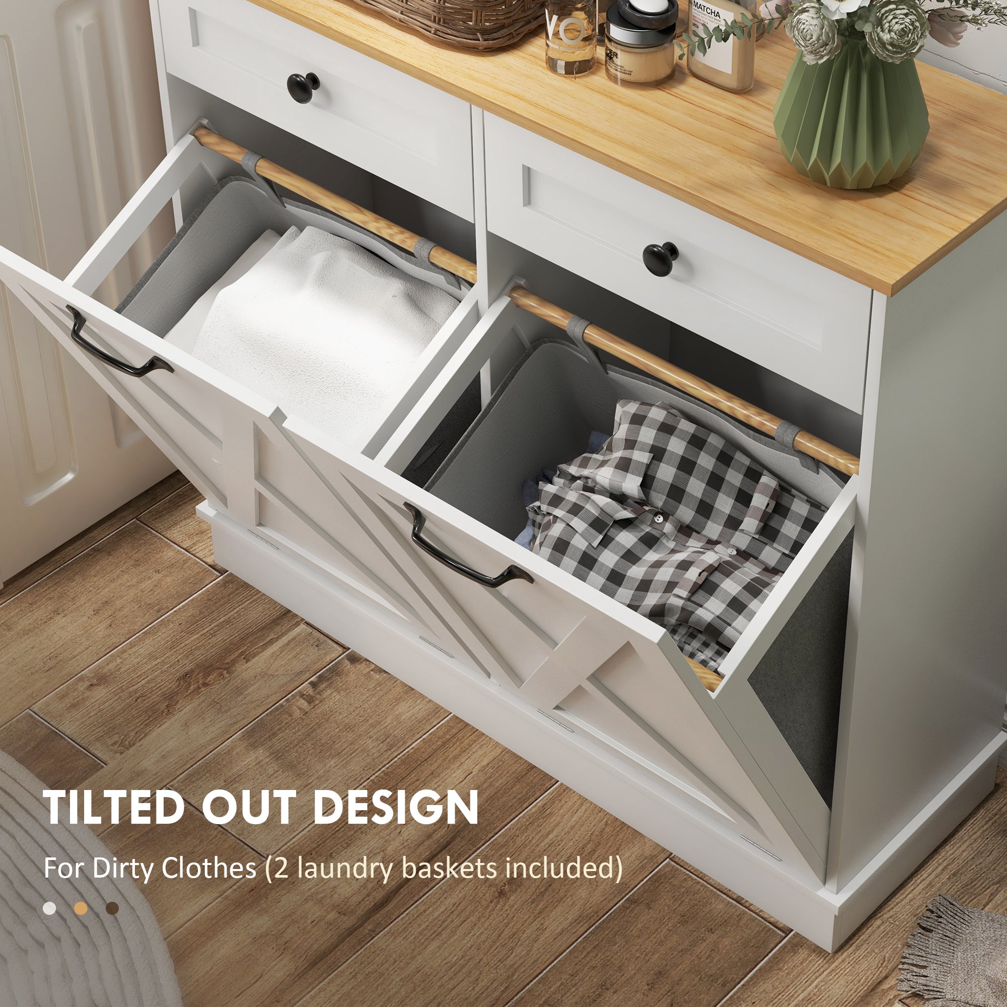 White Tilt-Out Laundry Cabinet Two-Bin Drawer