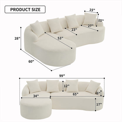 LY-022 GREY COMPRESSION SOFA Combining Chaise Longue With 3-seater, Wood Grain Chenille Fabric, Full Sponge Compression Sofa,combined Sofa With 4 Pillows For Living Home Furniture Apartment