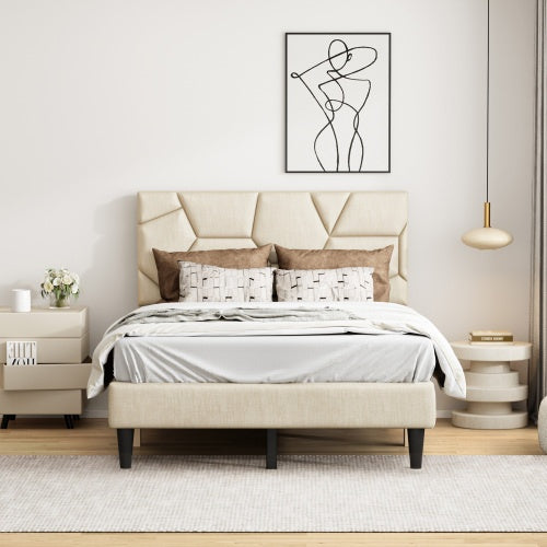 Beige Linen Storage Bed