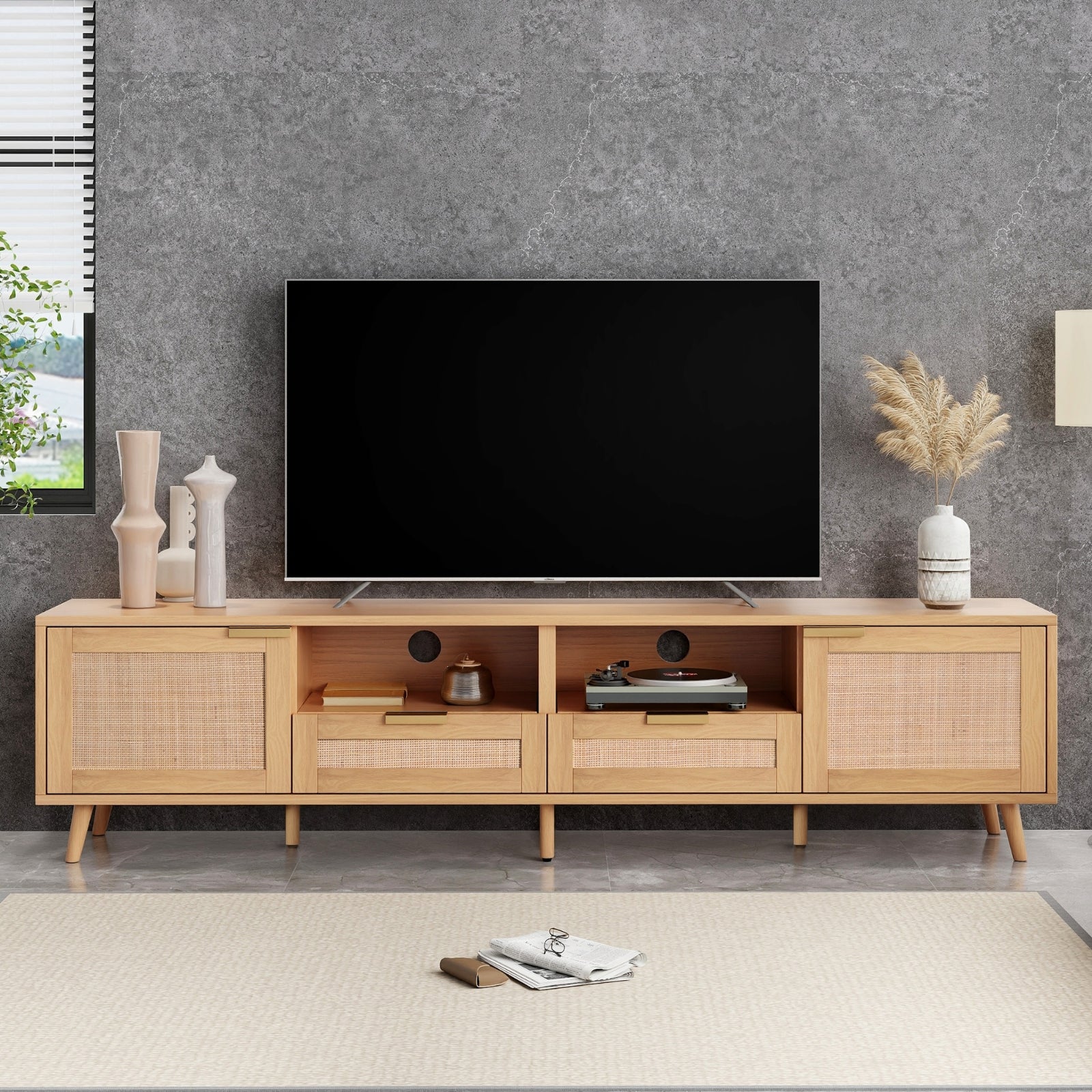 Rattan Farmhouse TV Stand